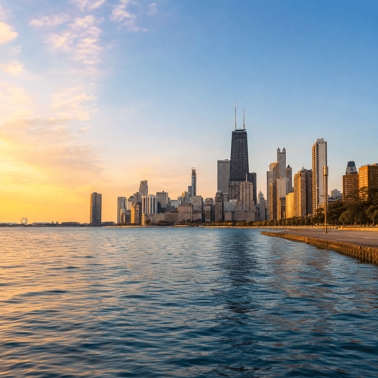 Chicago skyline across Lake Michigan